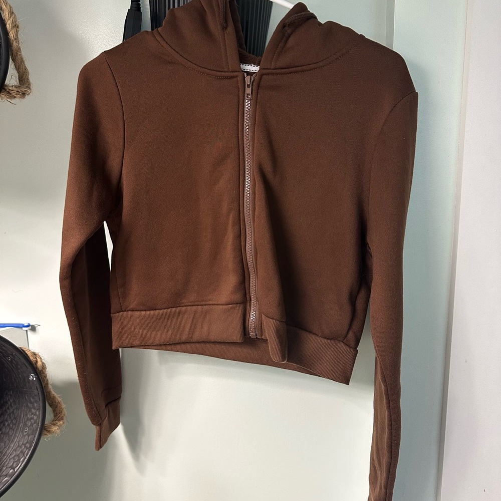 Brown Cropped Zip-Up Hoodie